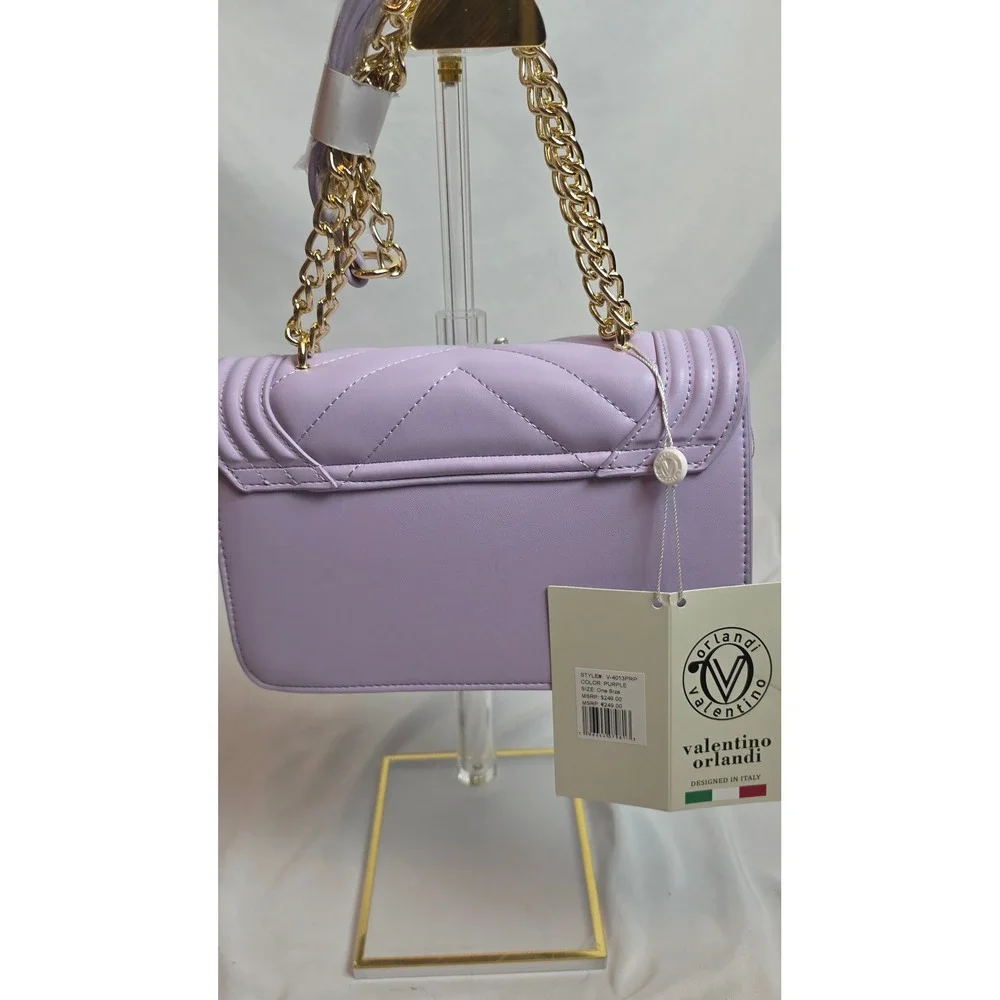 Valentino Orlandi Purple Chevron Quilted V-Logo Shoulder Bag V-4013PRP NWT
